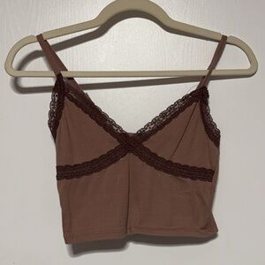 Brown lace crop top/cami #crop-top.